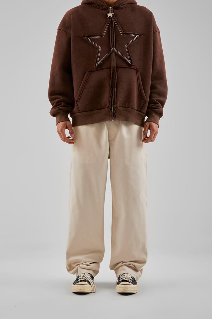Basic İp Detaylı Krem Baggy Pantolon