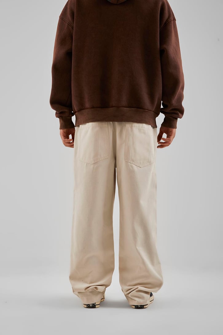 Basic İp Detaylı Krem Baggy Pantolon