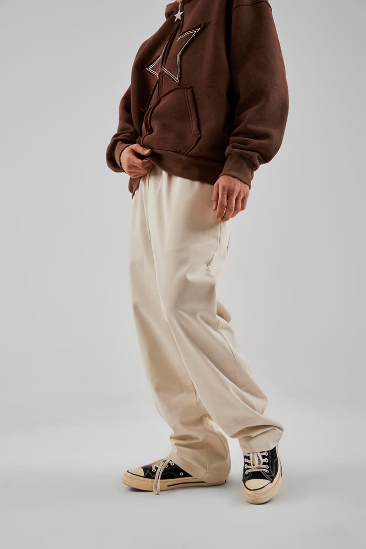 Basic İp Detaylı Krem Baggy Pantolon