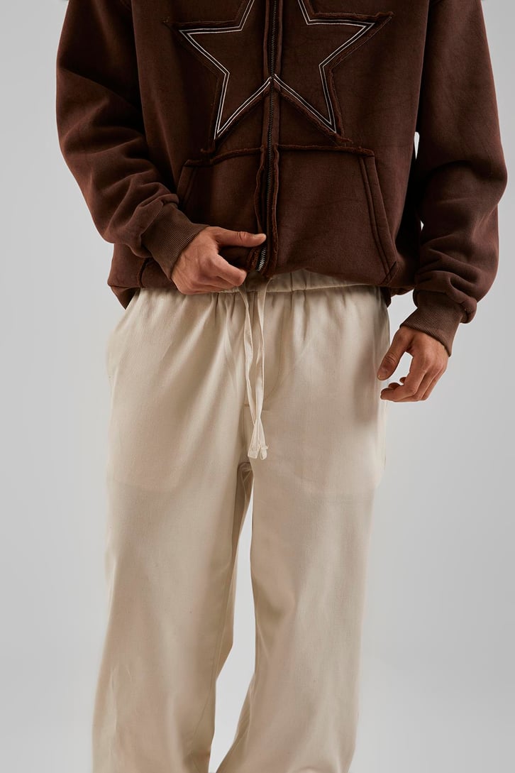Basic İp Detaylı Krem Baggy Pantolon
