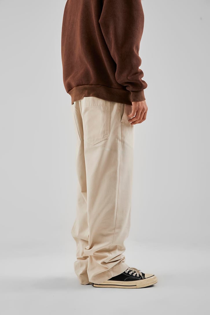 Basic İp Detaylı Krem Baggy Pantolon
