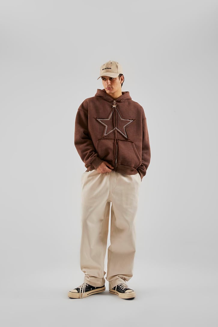 Basic İp Detaylı Krem Baggy Pantolon