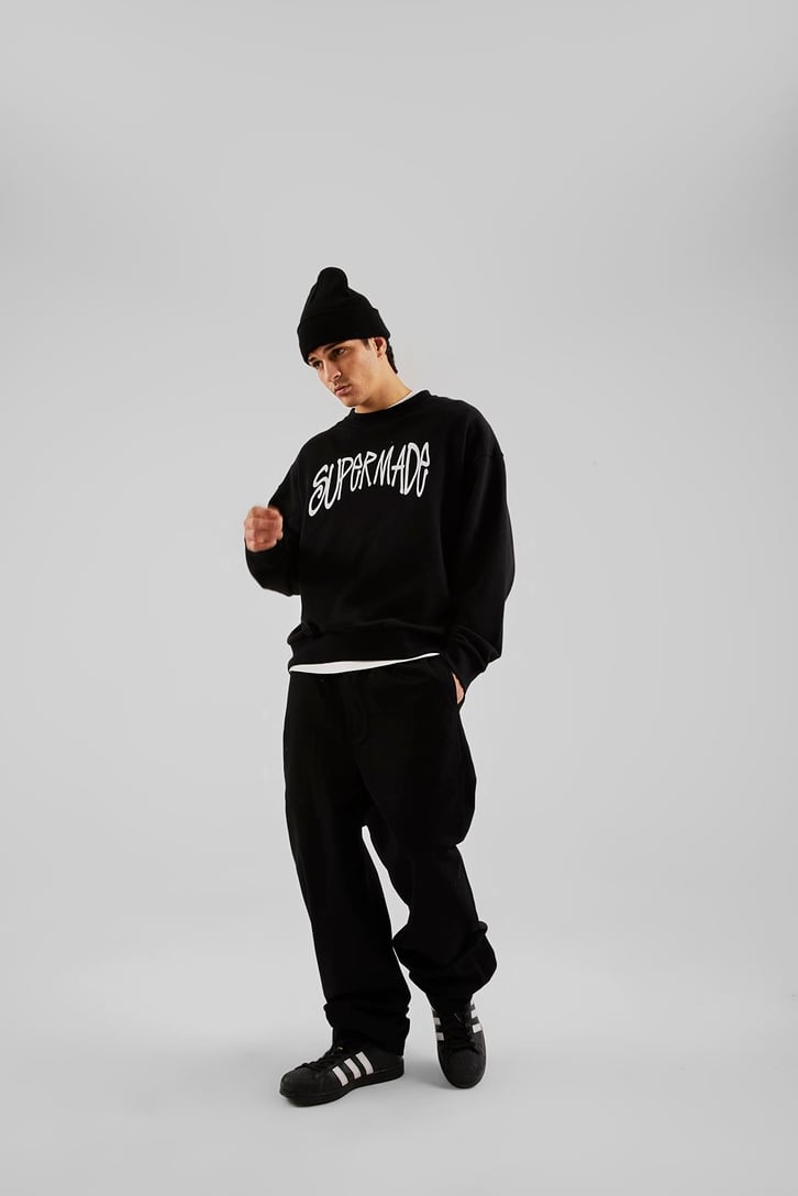 Basic İp Detaylı Siyah Baggy Pantolon