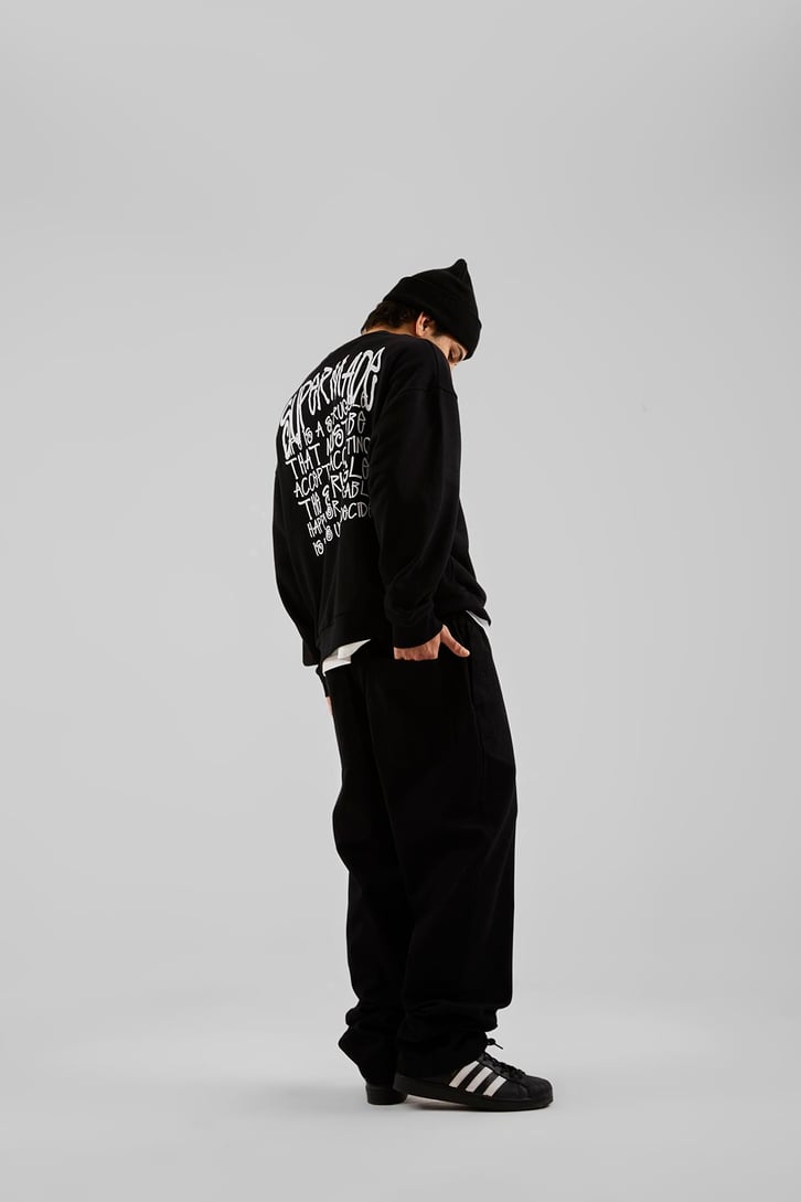 Basic İp Detaylı Siyah Baggy Pantolon