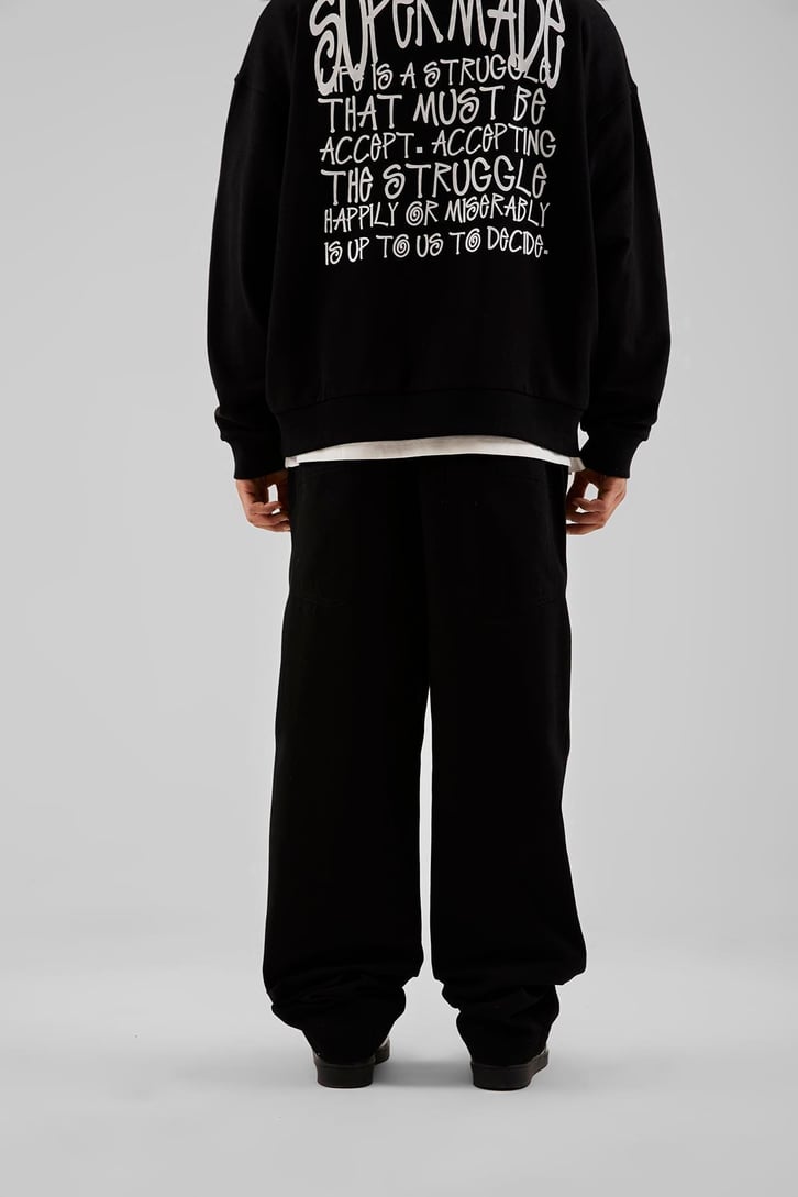 Basic İp Detaylı Siyah Baggy Pantolon