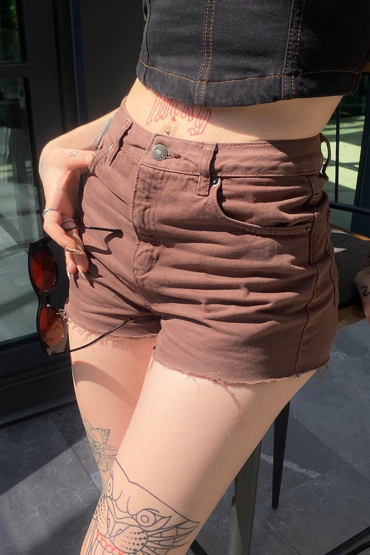 Basic Kahverengi Mini Kot Şort