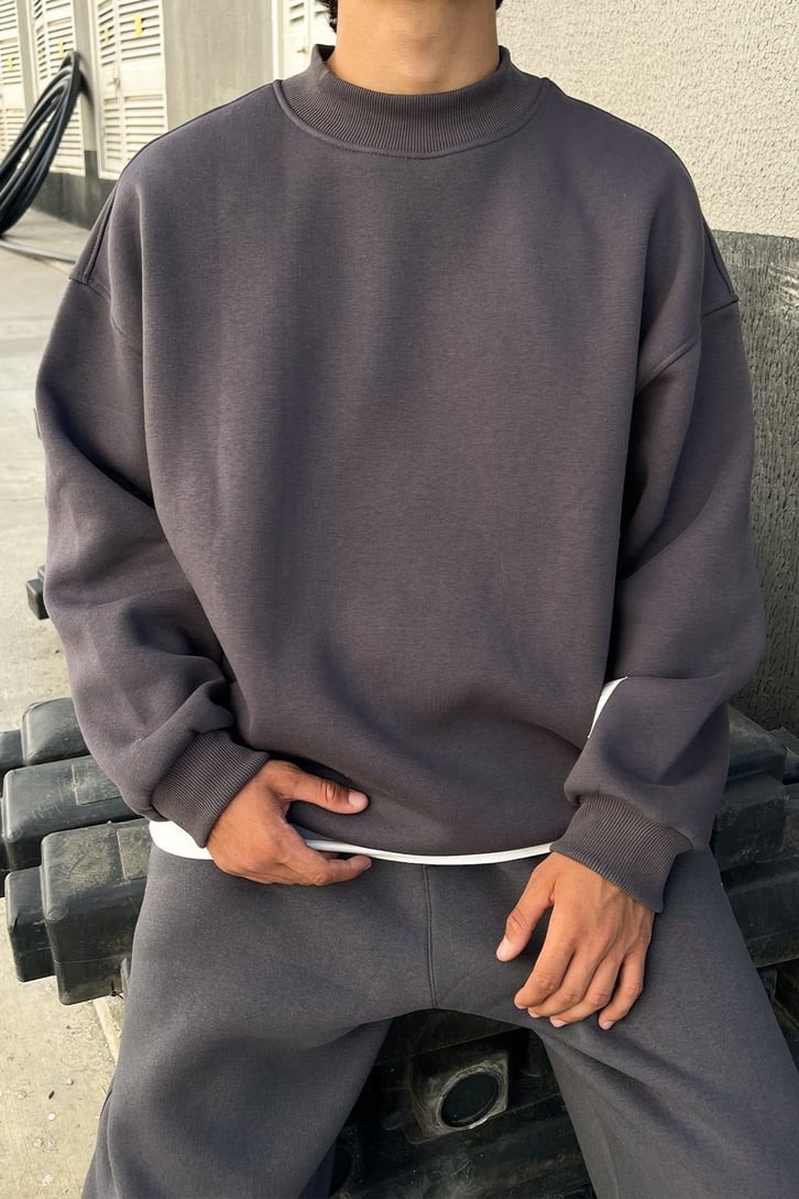 Basic Kahverengi Oversize Sweatshirt