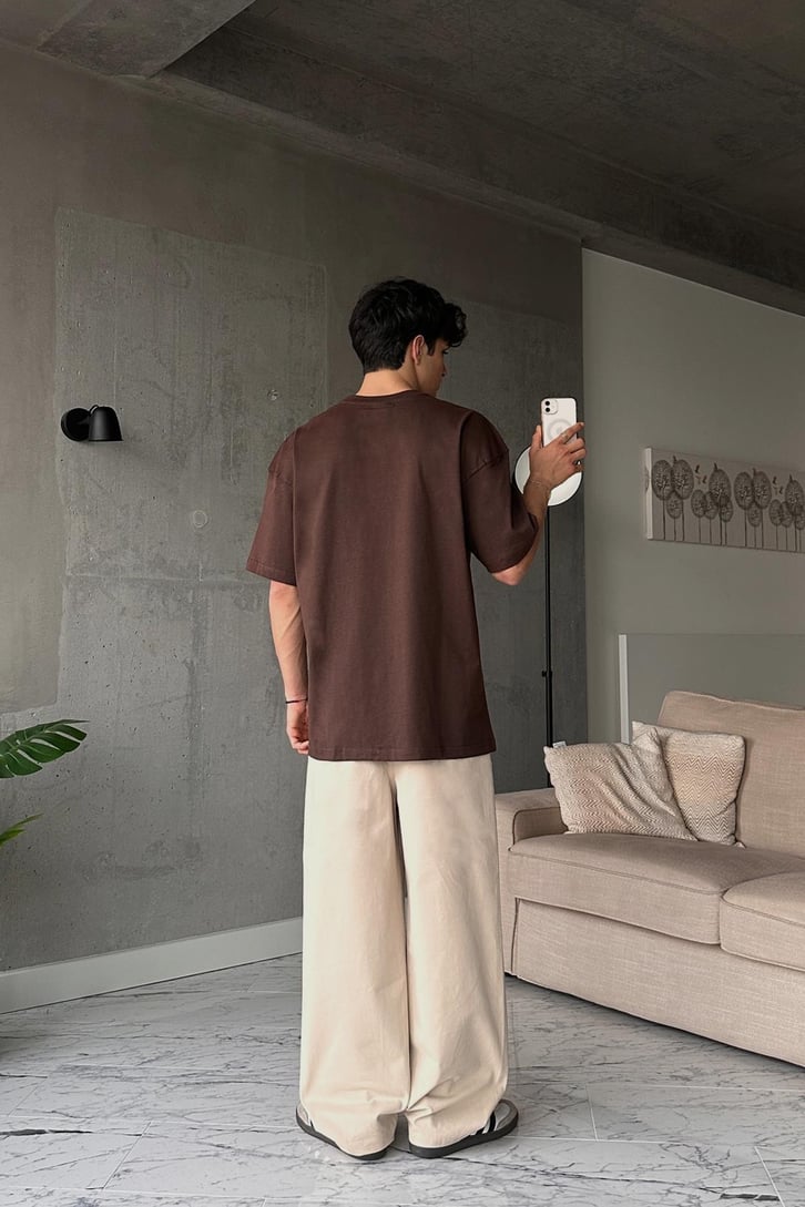 Basic Kahverengi Oversize Tişört