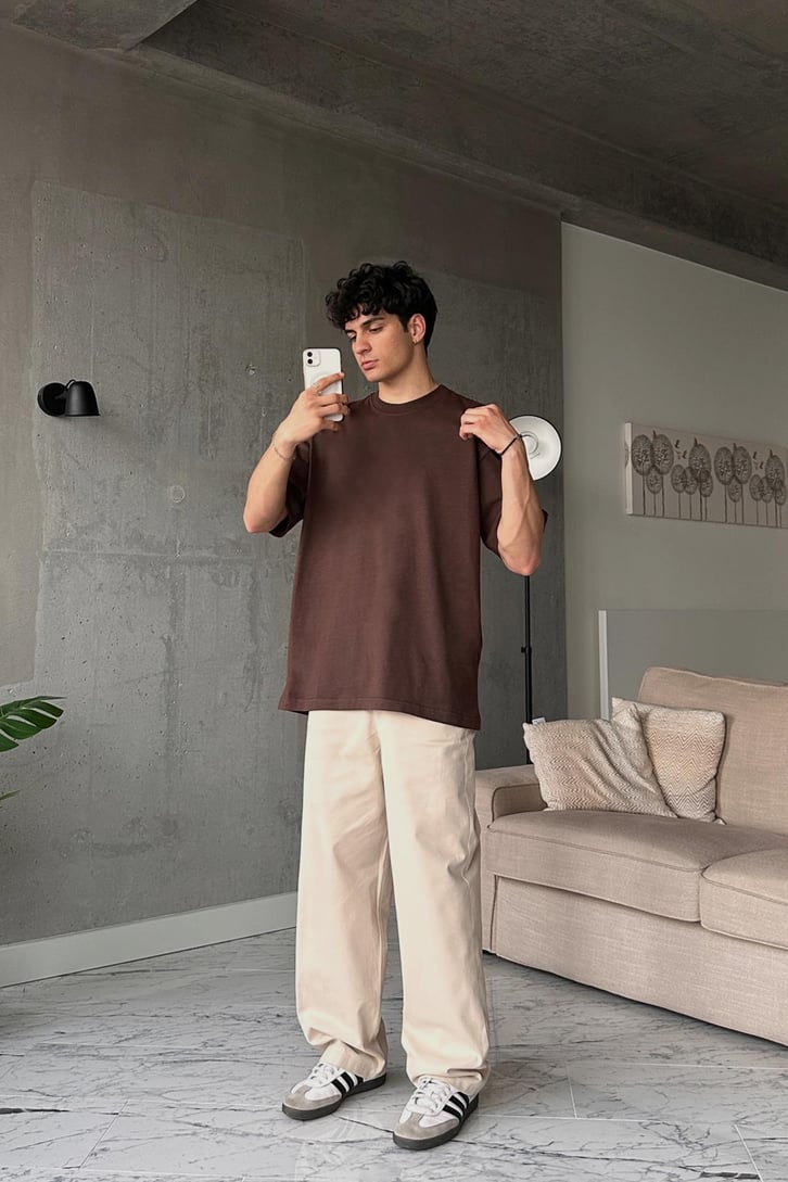 Basic Kahverengi Oversize Tişört