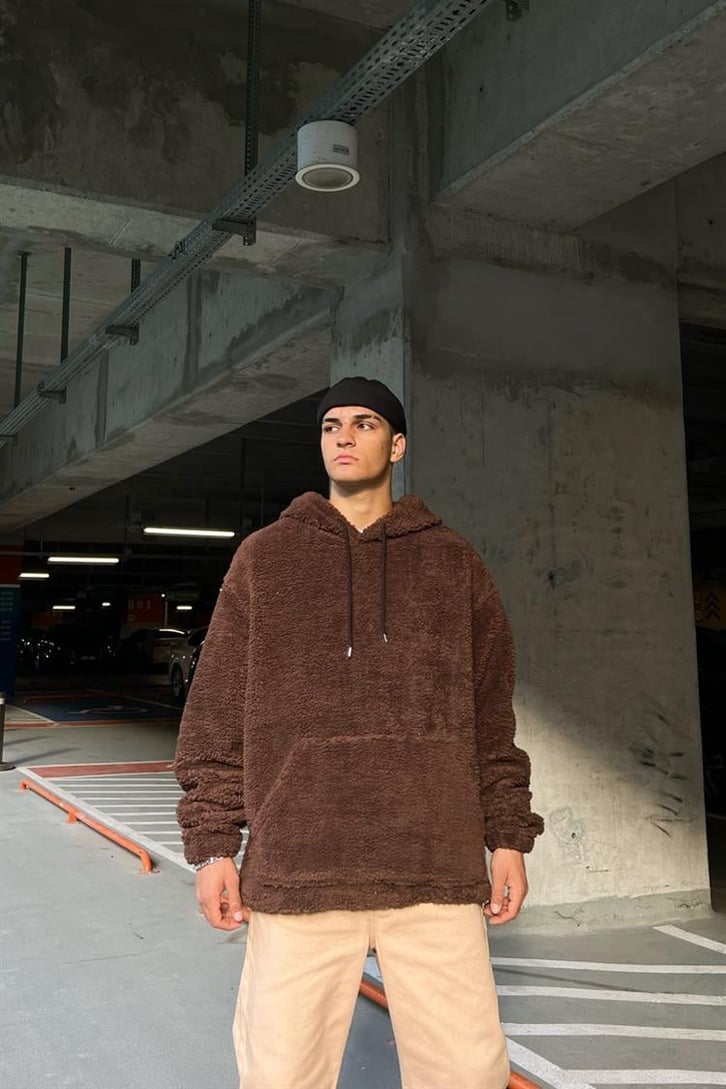 Basic Kahverengi Peluş Hoodie