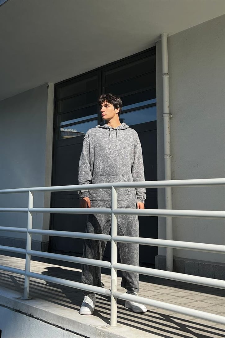 Basic Kapüşonlu Antrasit Acid Wash Eşofman Takımı