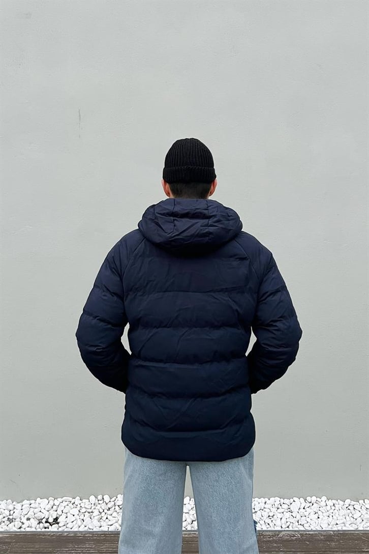 Basic Kapüşonlu Lacivert Puffer Mont