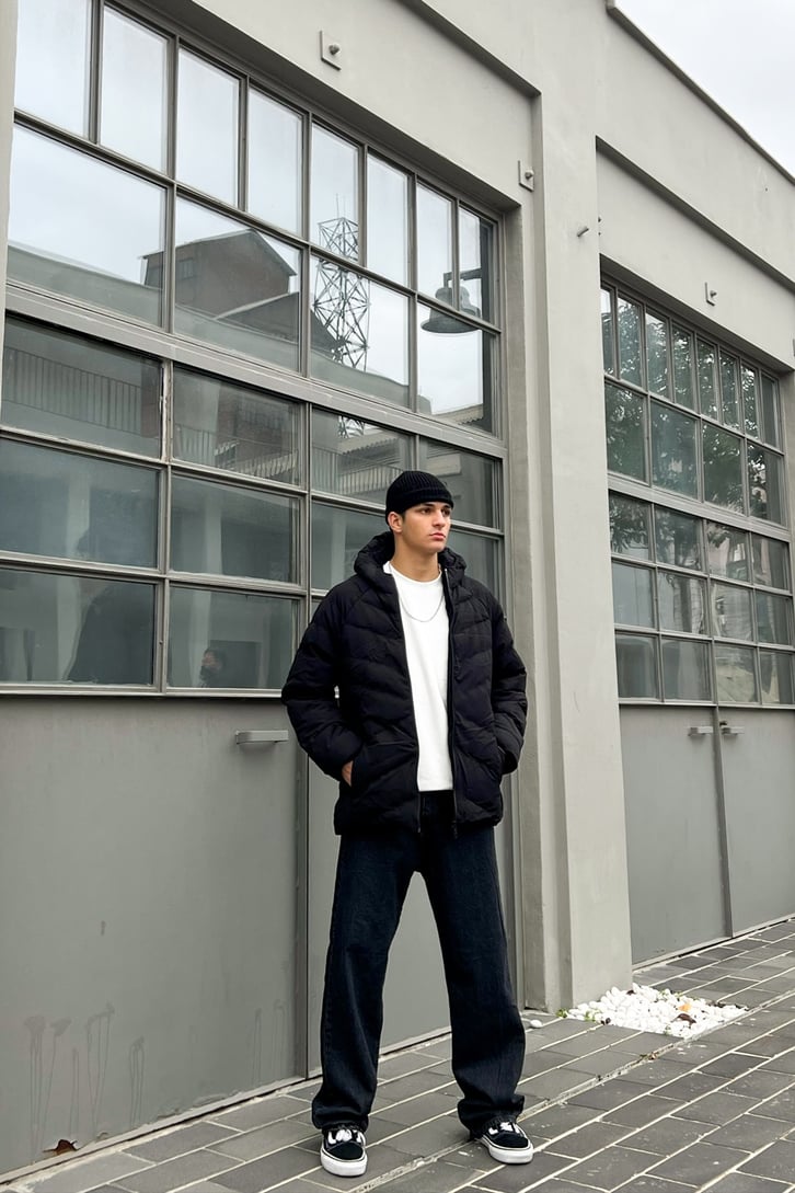 Basic Kapüşonlu Puffer Mont