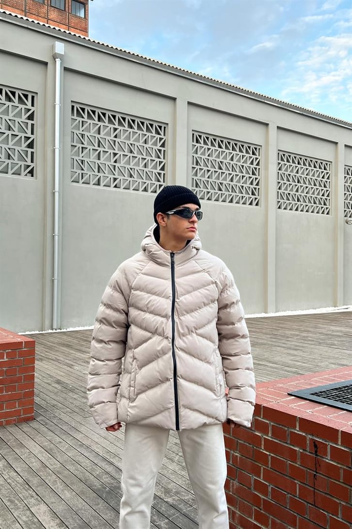 Basic Kapüşonlu Vizon Puffer Mont