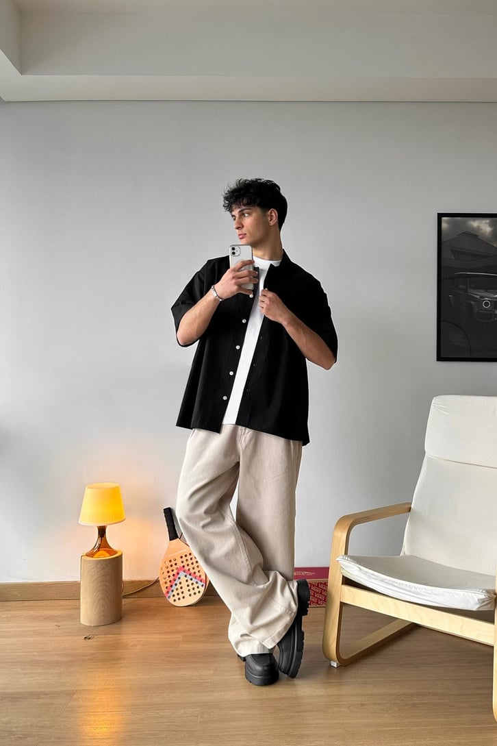 Basic Kısa Kollu Oversize Gömlek