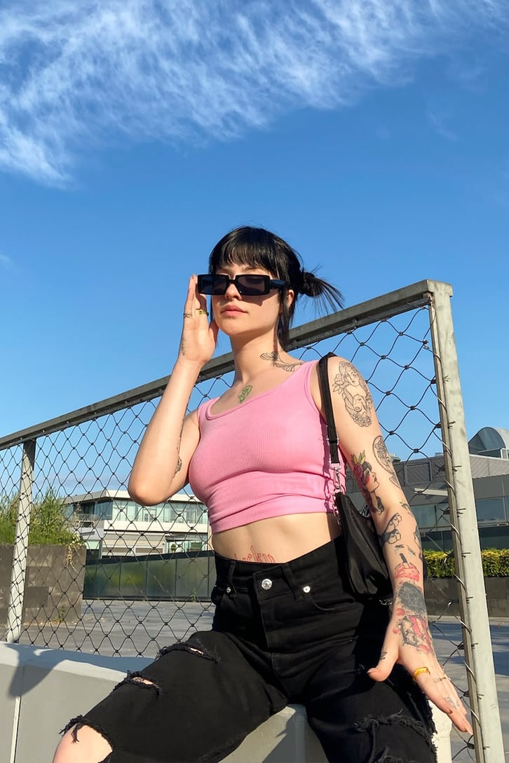 Basic Kolsuz Pembe Crop