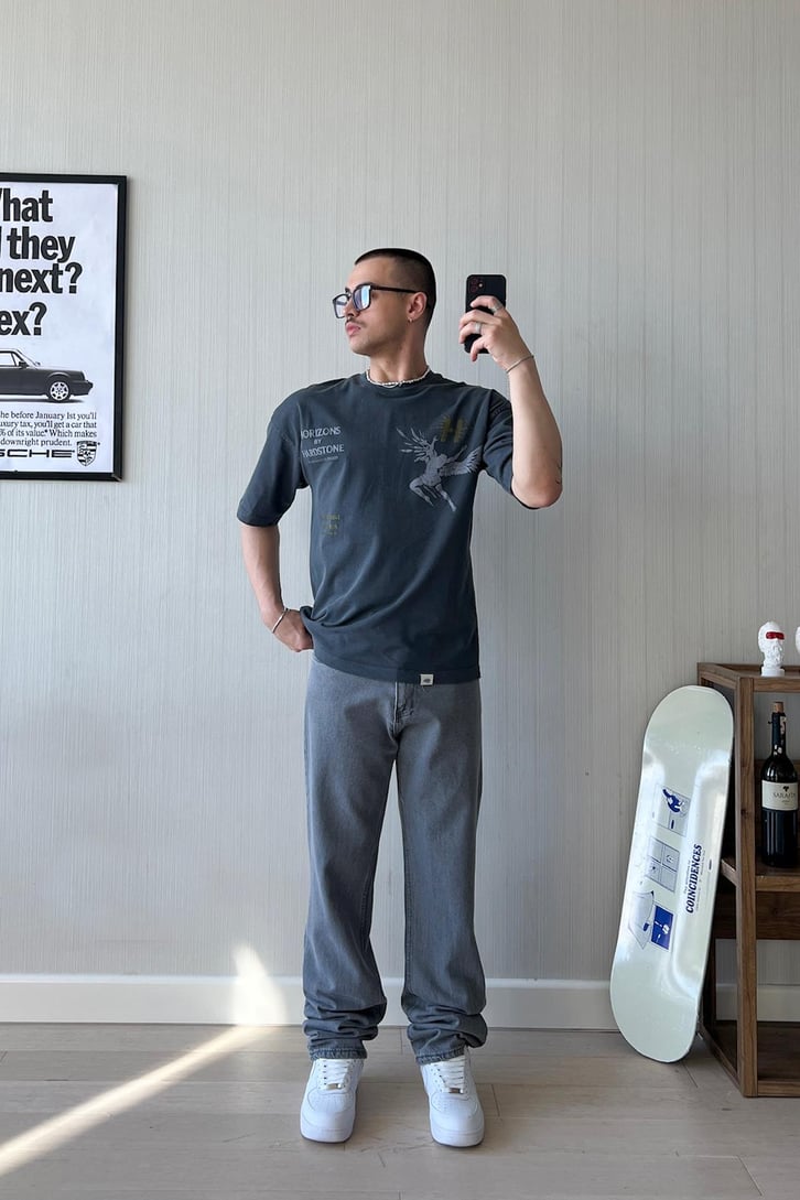 Basic Koyu Gri Baggy Jean