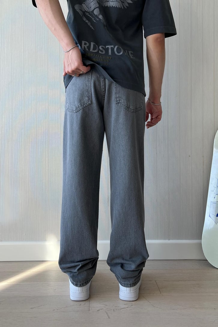 Basic Koyu Gri Baggy Jean