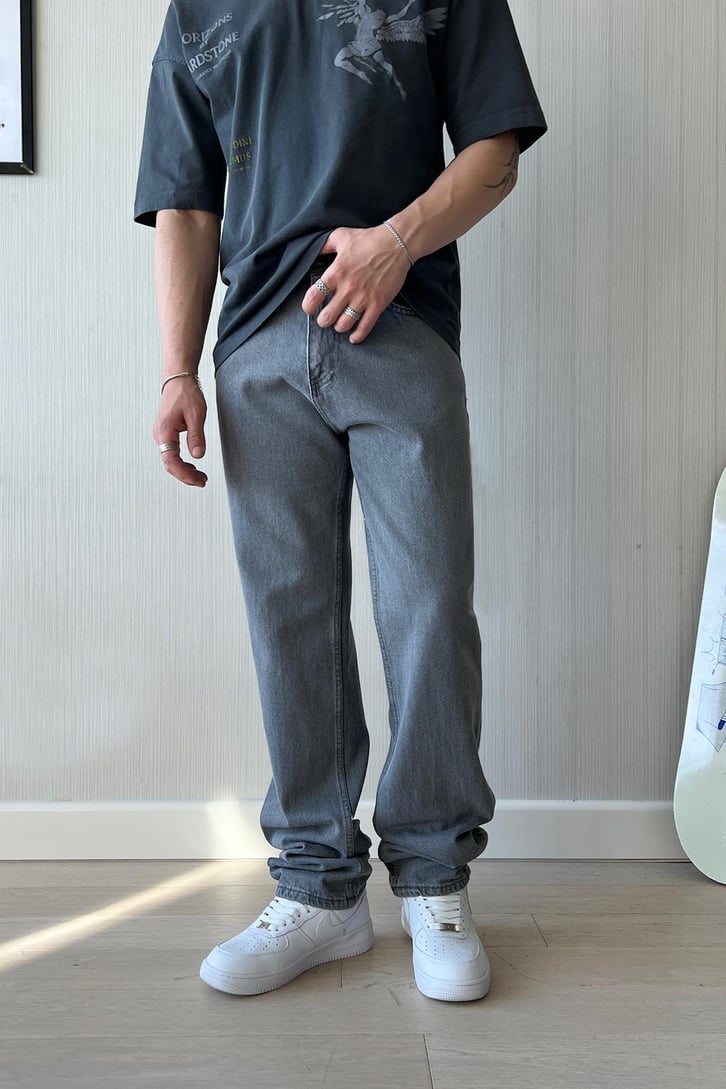 Basic Koyu Gri Baggy Jean