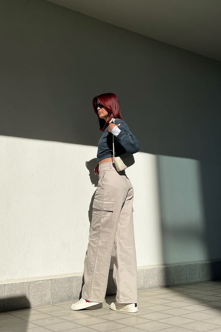 Basic Koyu Gri Crop Sweatshirt