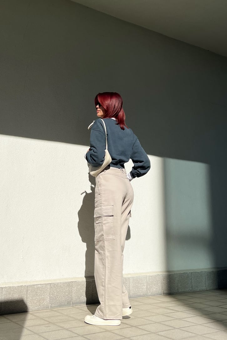 Basic Koyu Gri Crop Sweatshirt
