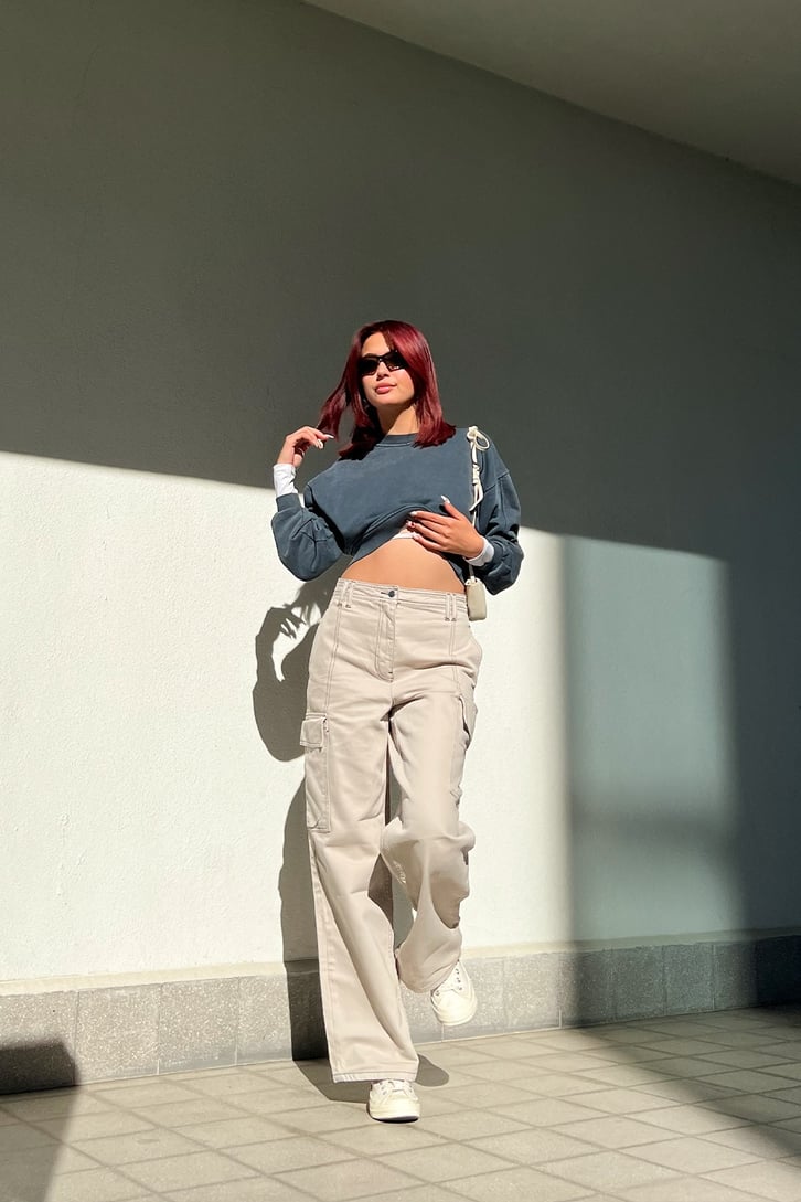 Basic Koyu Gri Crop Sweatshirt