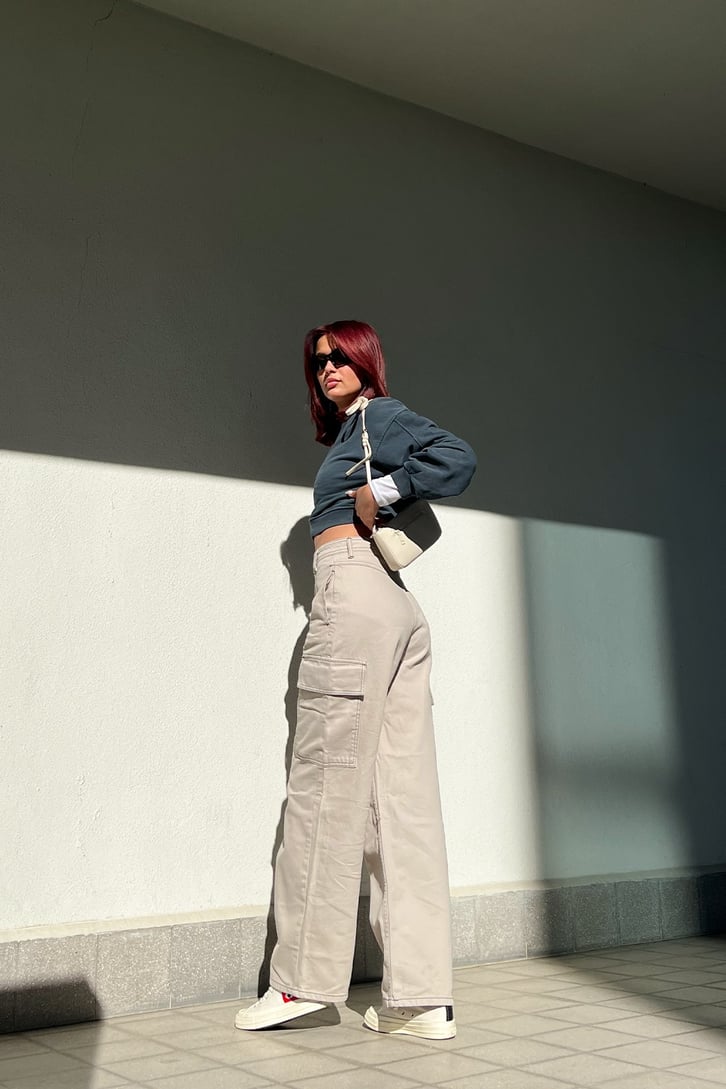 Basic Koyu Gri Crop Sweatshirt