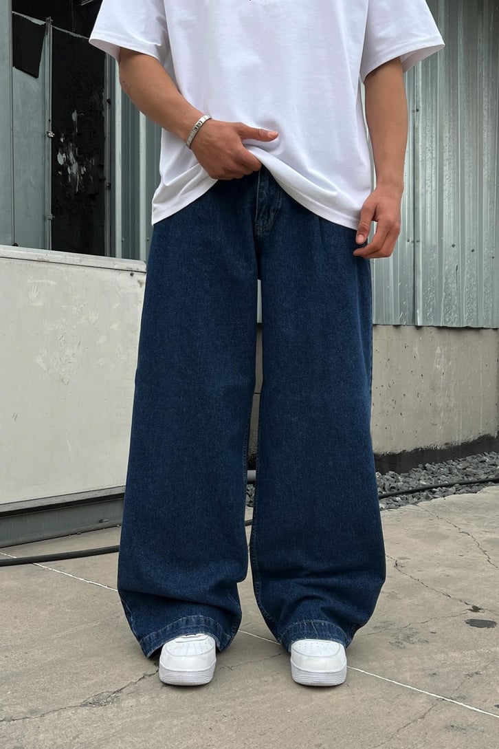 Basic Koyu Mavi Baggy Jean