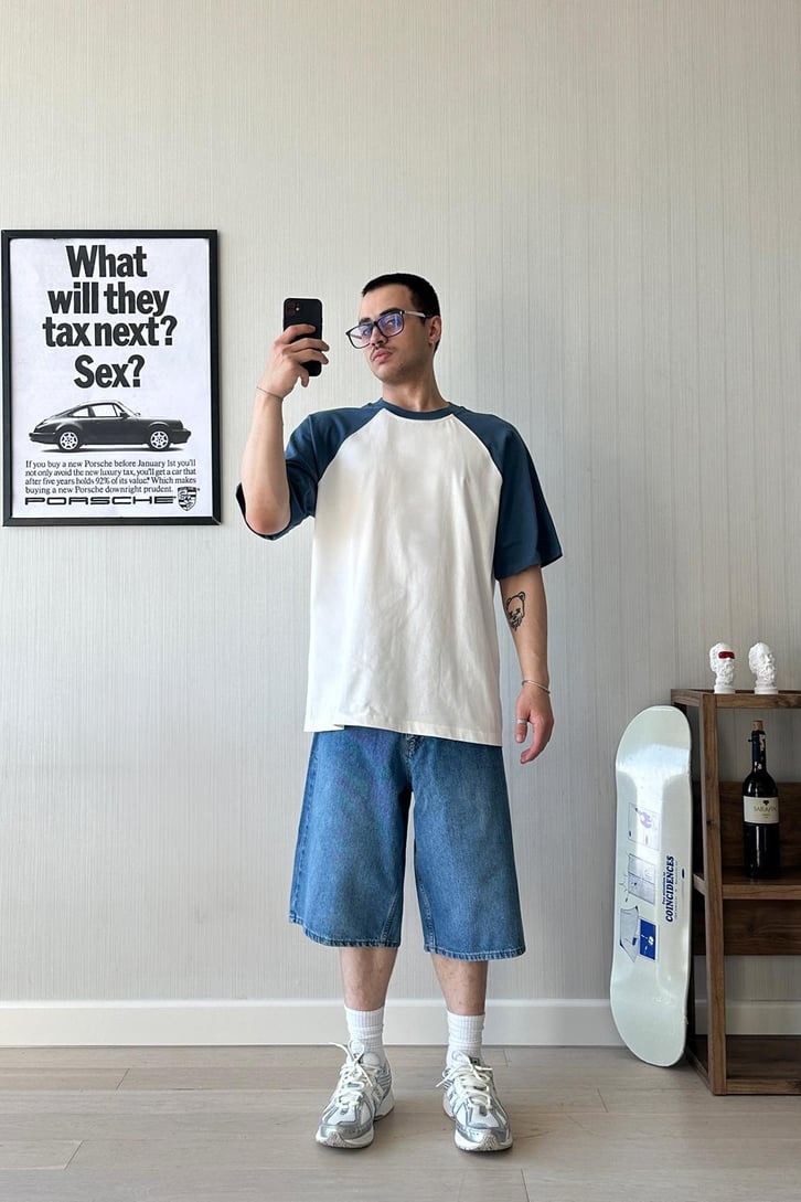Basic Koyu Mavi Baggy Şort