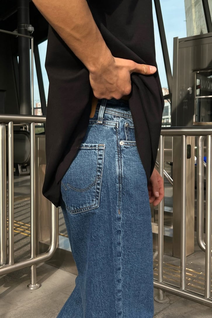 Basic Koyu Mavi Mom Fit Jean
