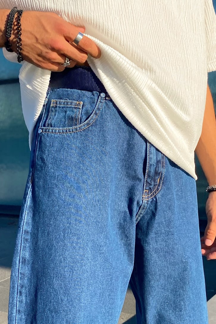 Basic Koyu Mavi Mom Fit Jean