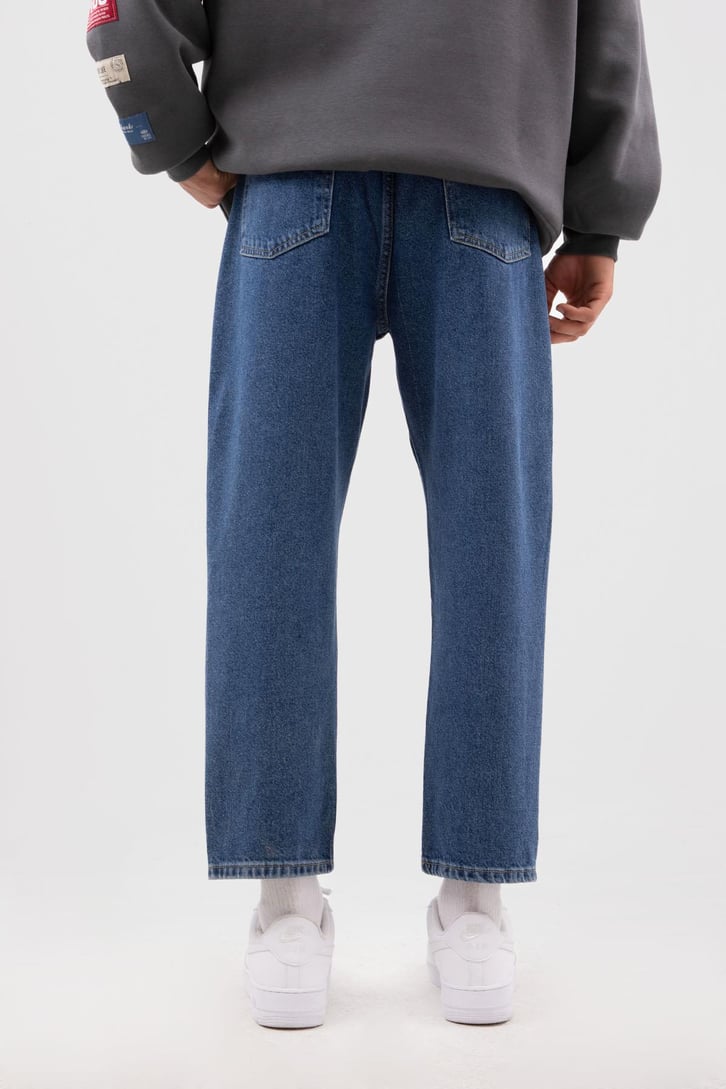 Basic Koyu Mavi Mom Fit Jean