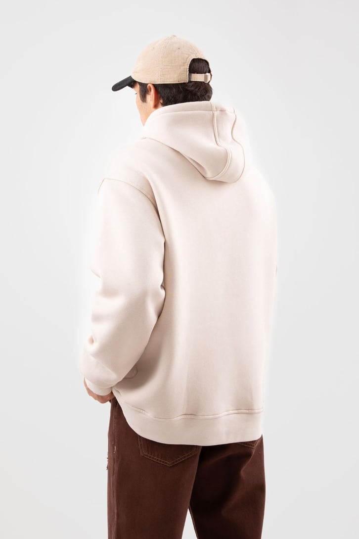 Basic Krem Oversize Hoodie