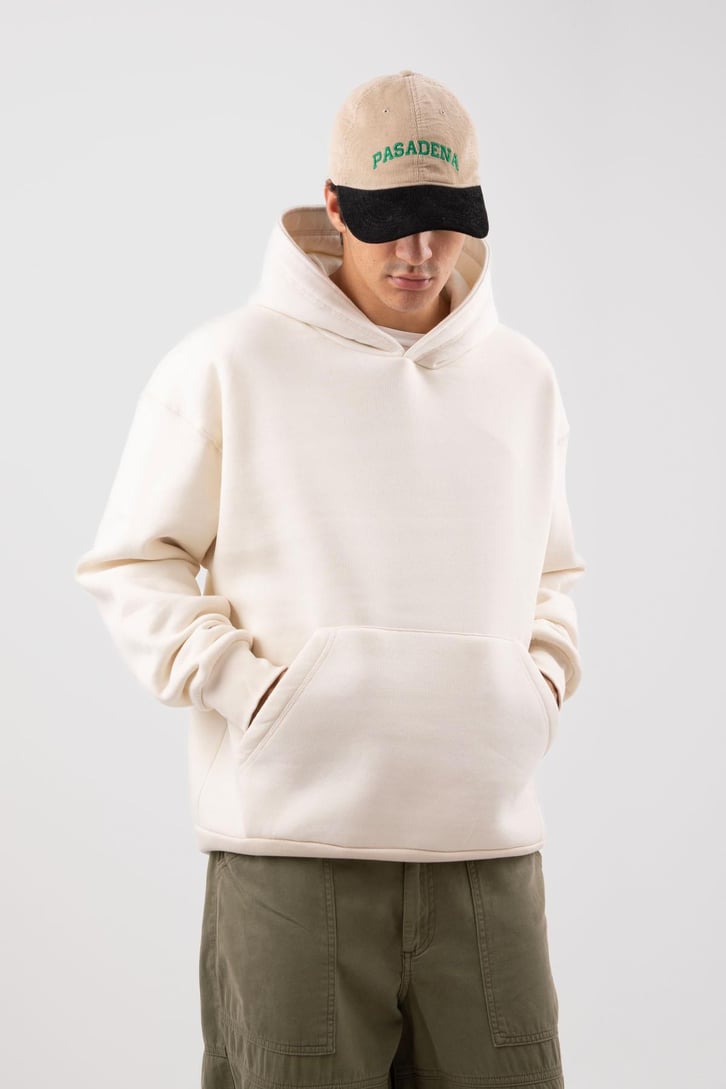Basic Krem Oversize Hoodie