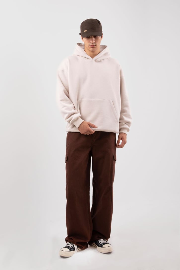 Basic Krem Oversize Hoodie