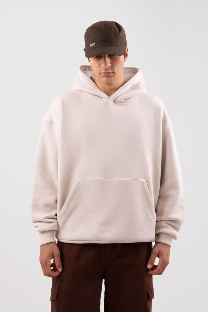 Basic Krem Oversize Hoodie