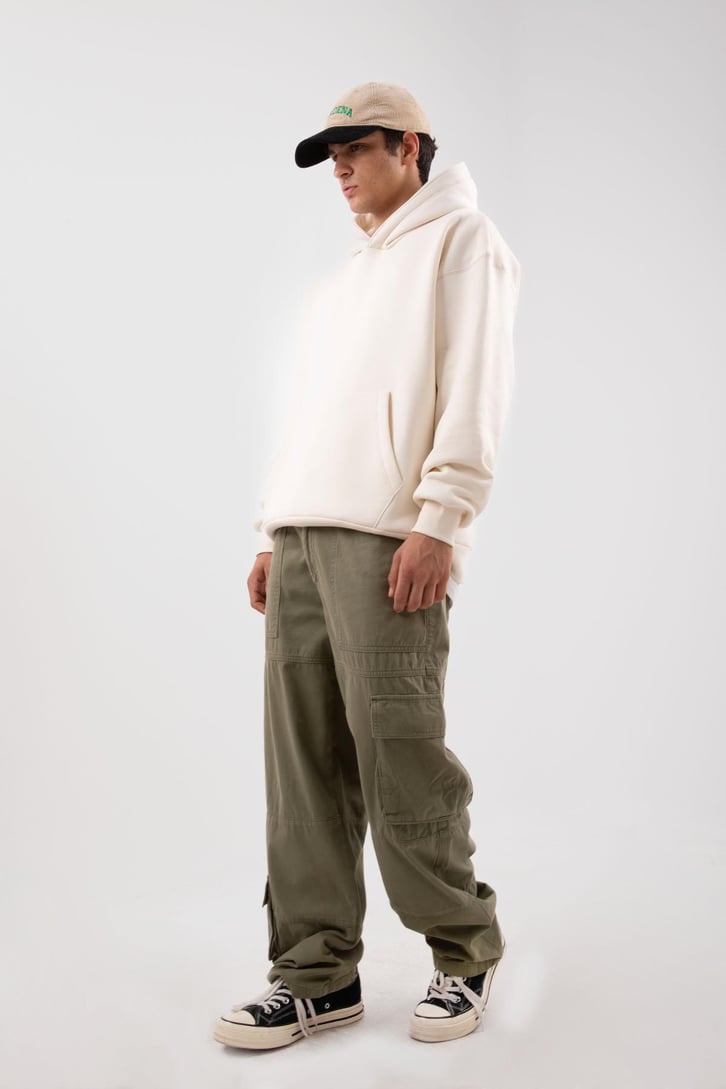 Basic Krem Oversize Hoodie