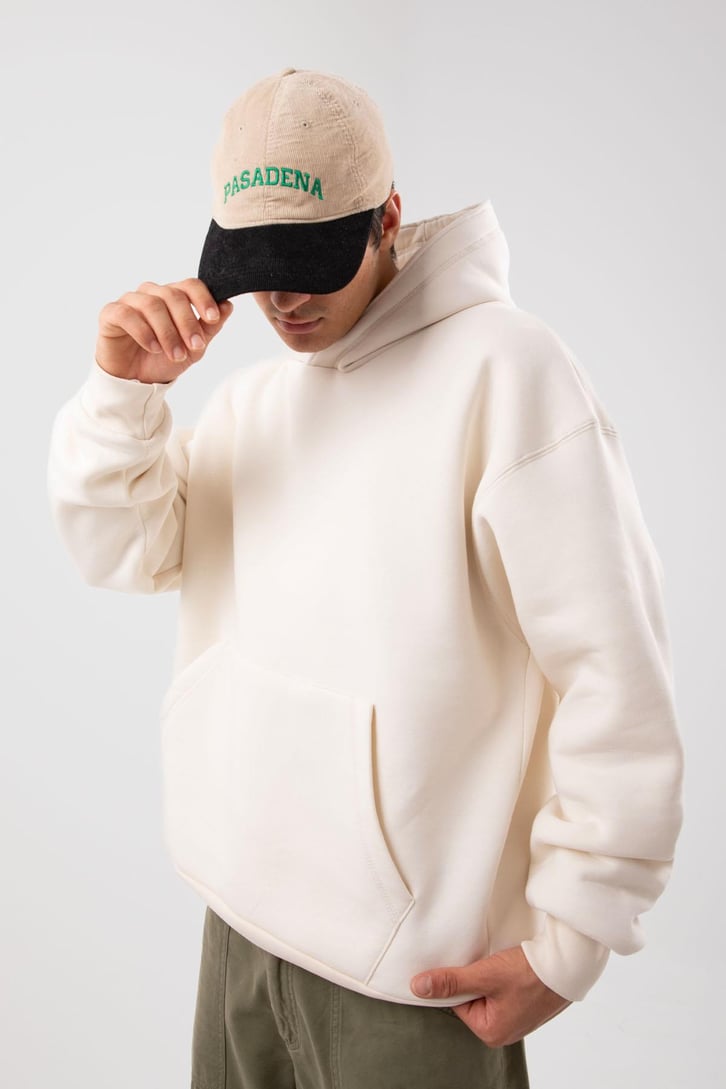 Basic Krem Oversize Hoodie
