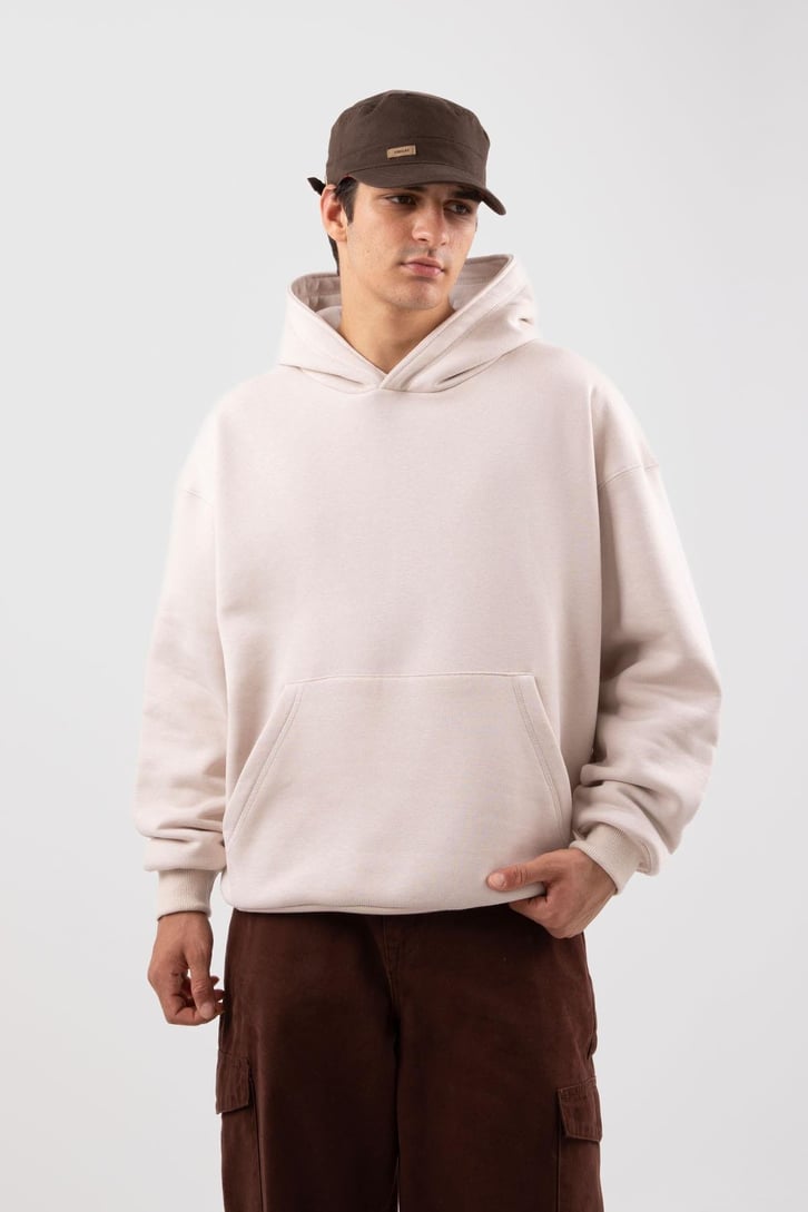 Basic Krem Oversize Hoodie