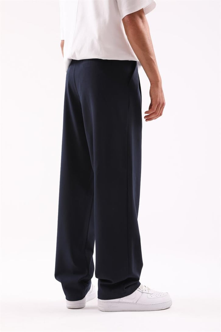 Basic Lacivert Beli Pileli Baggy Kumaş Pantolon