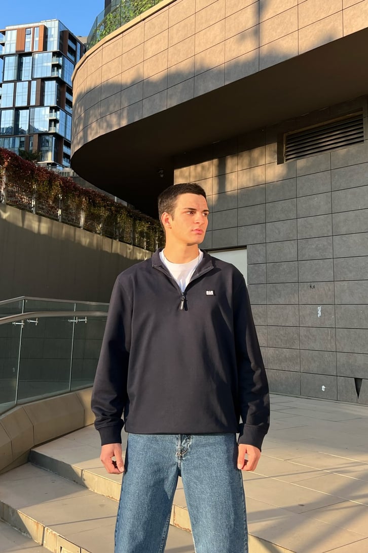 Basic Lacivert Half-Zip Sweatshirt