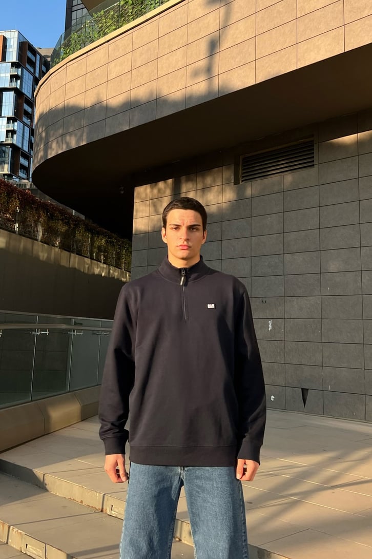 Basic Lacivert Half-Zip Sweatshirt