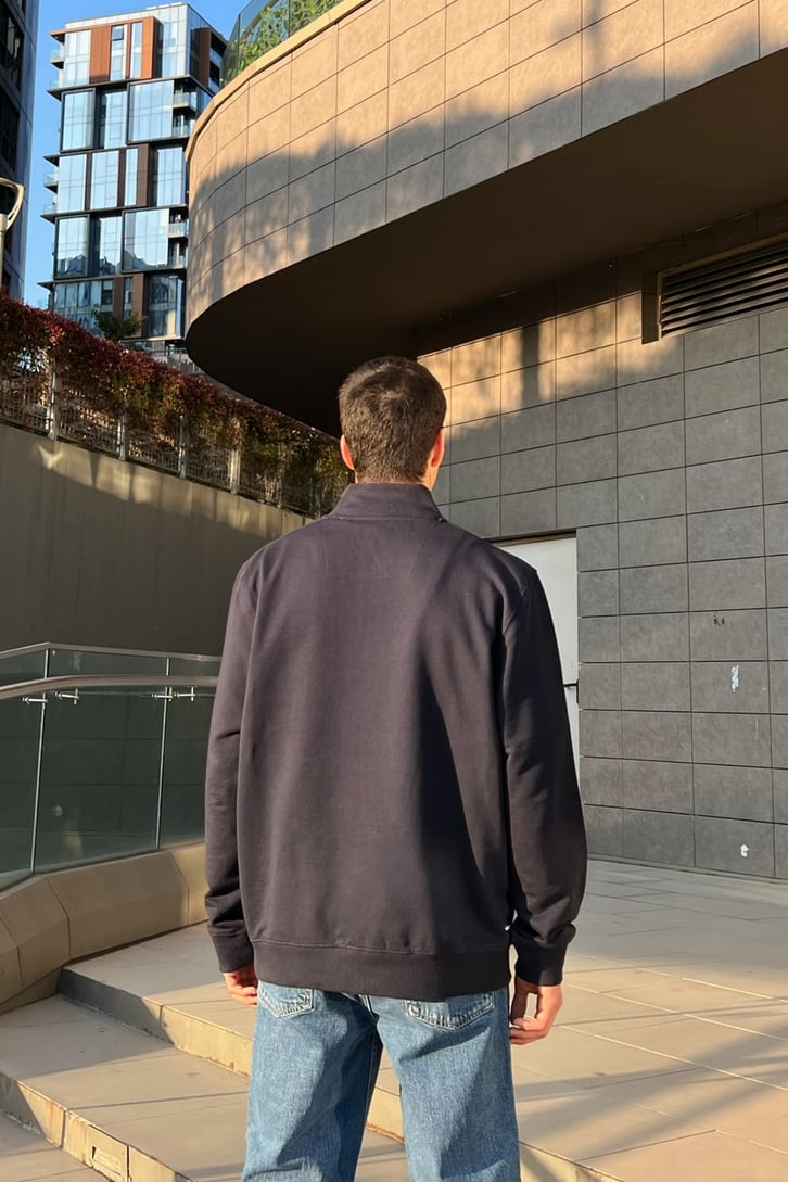 Basic Lacivert Half-Zip Sweatshirt