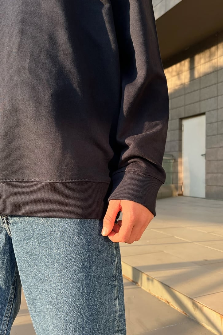 Basic Lacivert Half-Zip Sweatshirt