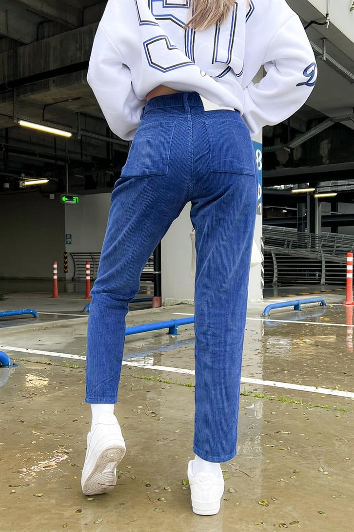 Basic Lacivert Kadife Pantolon
