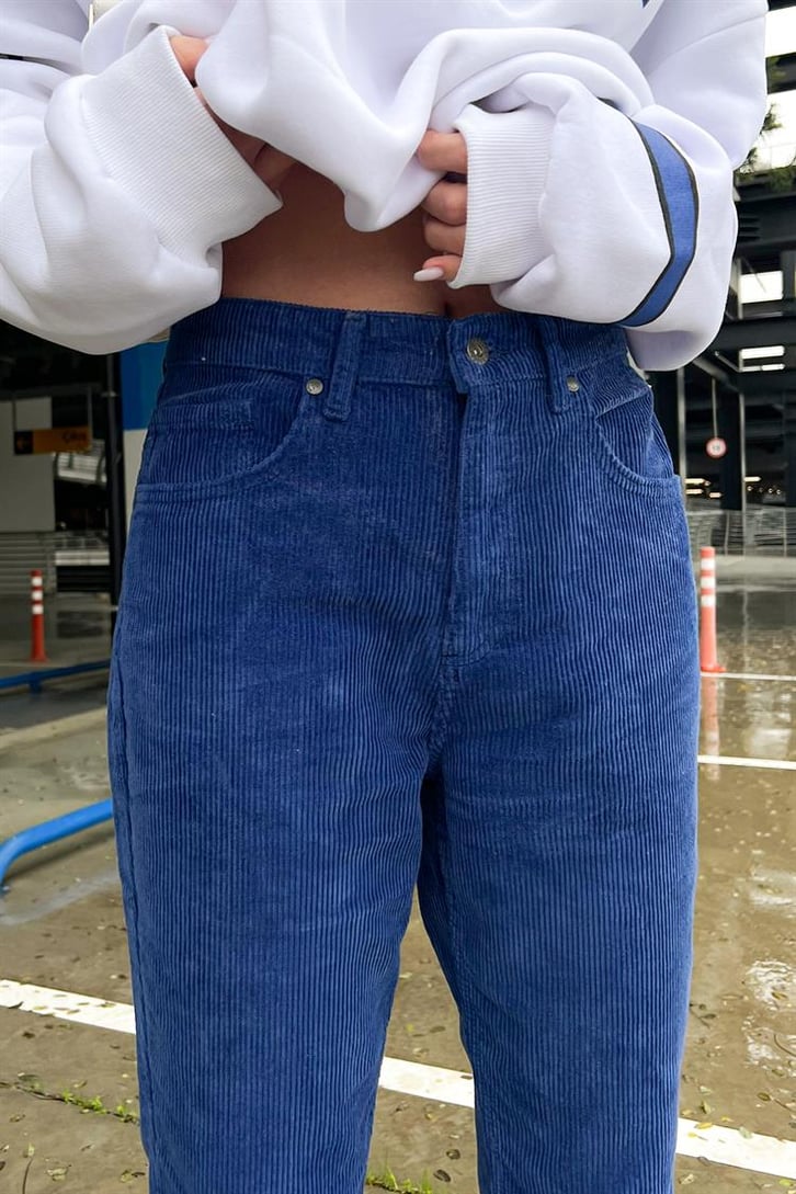 Basic Lacivert Kadife Pantolon