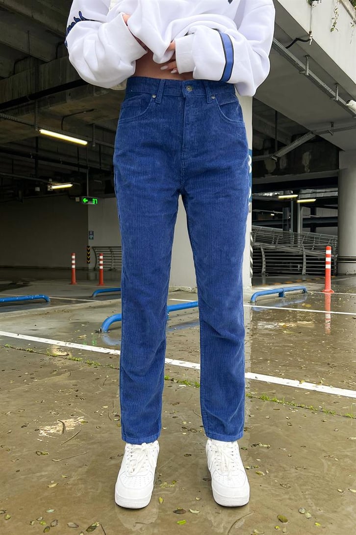 Basic Lacivert Kadife Pantolon