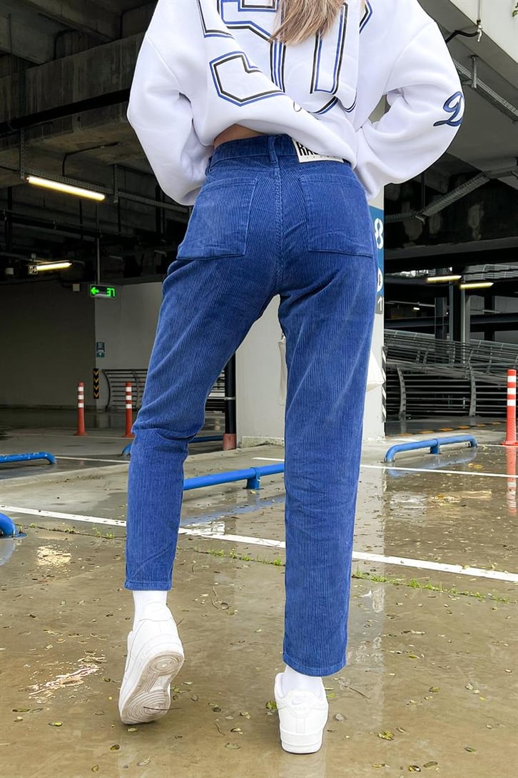 Basic Lacivert Kadife Pantolon