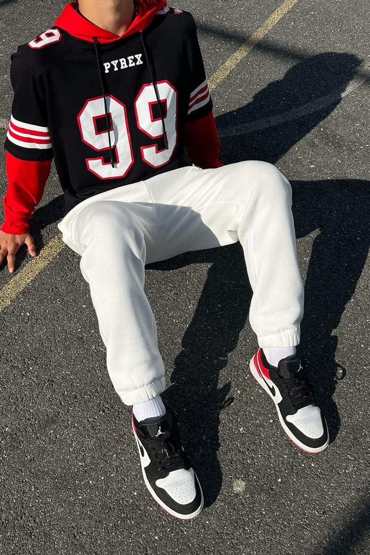 Basic Man Nakışlı Beyaz Jogger Fit Eşofman Altı