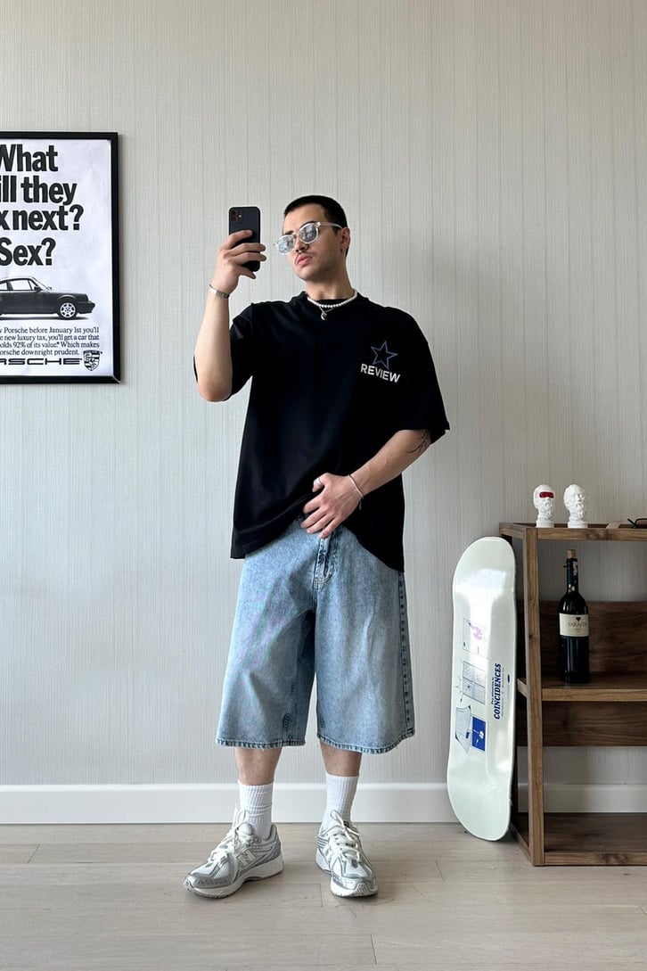 Basic Mavi Baggy Şort